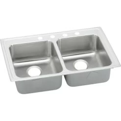 Elkay LRAD3319454 Lustertone Classic 33-In 18 Gauge Stainless Steel Double-Bowl Top-Mount Kitchen ADA Sink
