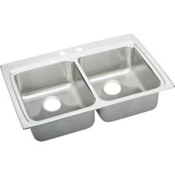 Elkay LRADQ3322452 Gourmet Lustertone Stainless Steel Double-Bowl Top-Mount Sink