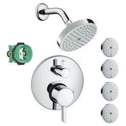 Hansgrohe KSB04447-27486-77PC Raindance Shower Faucet Kit With 4 Body Sprays PBV Trim, Diverter, And Rough-In