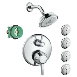 Hansgrohe KSB04449-04070-45PC Croma Shower Faucet Kit With 4 Body Sprays PBV Trim, Diverter, And Rough-In