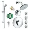 Hansgrohe KSHB27466-04355-9445PC Raindance Shower Faucet Kit With 4 Body Sprays, Wallbar PBV Trim, Diverter Trim, And Rough-In