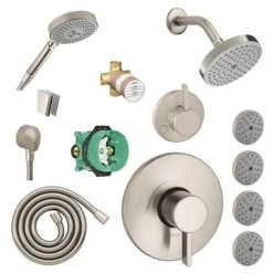 Hansgrohe KSHB27486-04233-1477BN Raindance Shower Faucet Kit With 4 Body Sprays, Handshower PBV Trim, Diverter Trim, And Rough-In